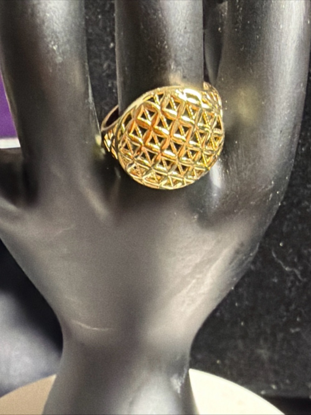 Gold Lattice Dome Ring for Women